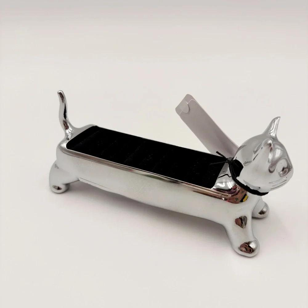 Umbra Ali Cat Silver Chrome Ring Holder Jewelry Tray Seymer Cruz Design NWT